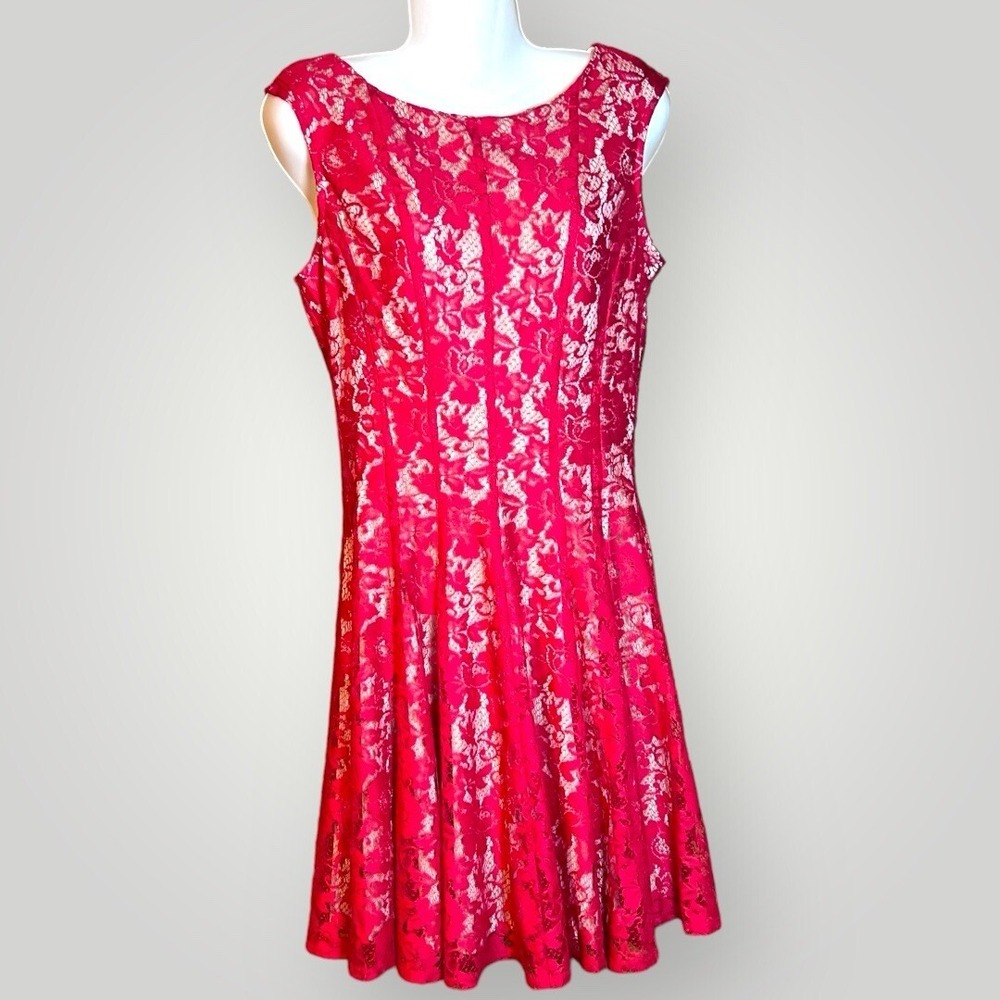 Y2K A-Line Dress 10 Red & Beige Lace Cherry Girl Romantic HOCO Danny and Nicole